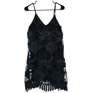 Express XS Mini Lace Coquette Darkfairy Dress XS Black Floral Cami V-Neck LBD
